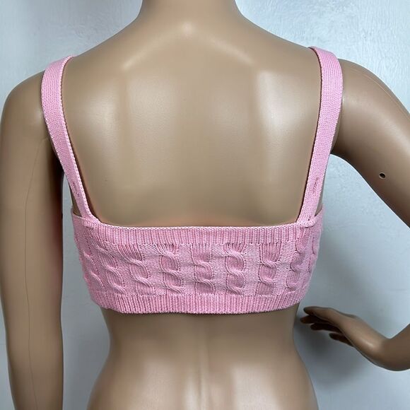 525 America Revolve Cable Knit Cotton Blend Tiny Tank Top In Pink Size XS - Picture 4 of 9